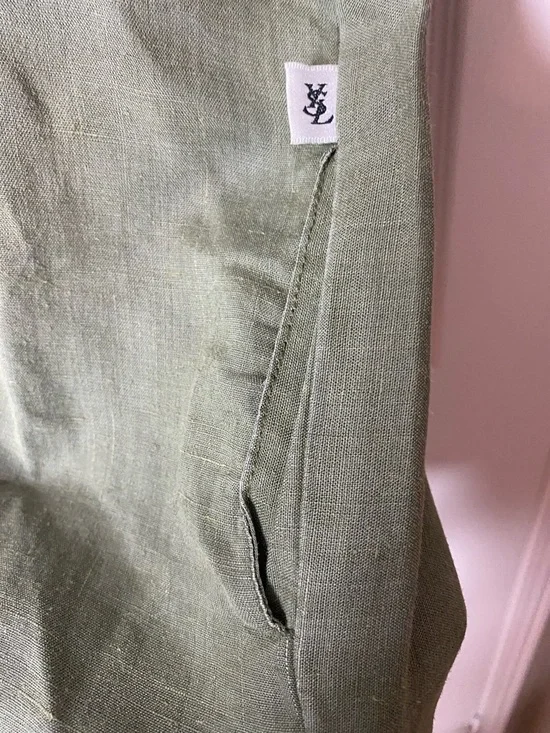 Yves Saint Laurent Olive Green Short-Sleeve Embroidered Shirt with Navy Detail - Picture 7 of 7